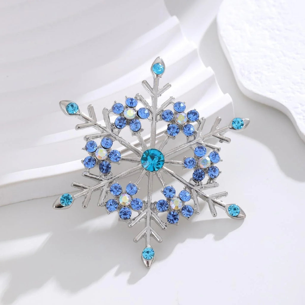 Elegant Blue Snowflake Alloy Rhinestone Brooch For Women, Luxury Lapel Pin Corsage Suit Accessory Gift