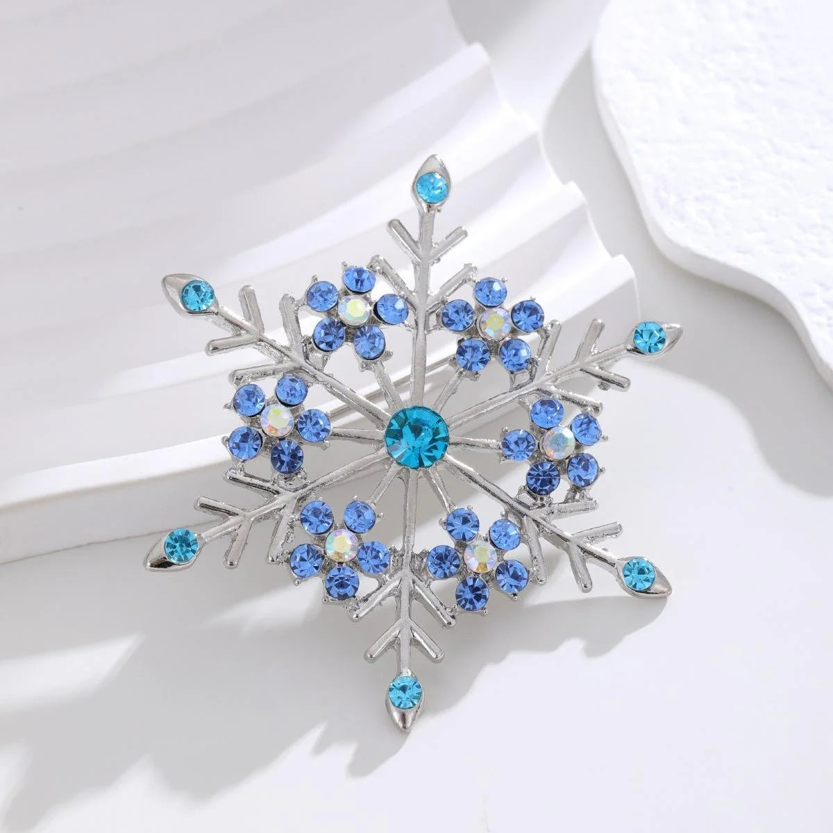 Elegant Blue Snowflake Alloy Rhinestone Brooch For Women, Luxury Lapel Pin Corsage Suit Accessory Gift