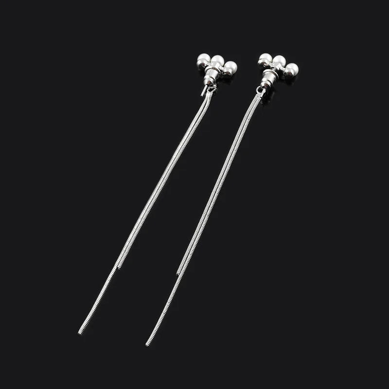 Elegant Pearl Spiral Disc Long Chain Tassel Alloy Stud & Clip On No Piercing Drop Earrings