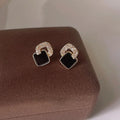 Light Luxury Black Geometric Zircon Stud Earrings Copper Rhombus Minimalist