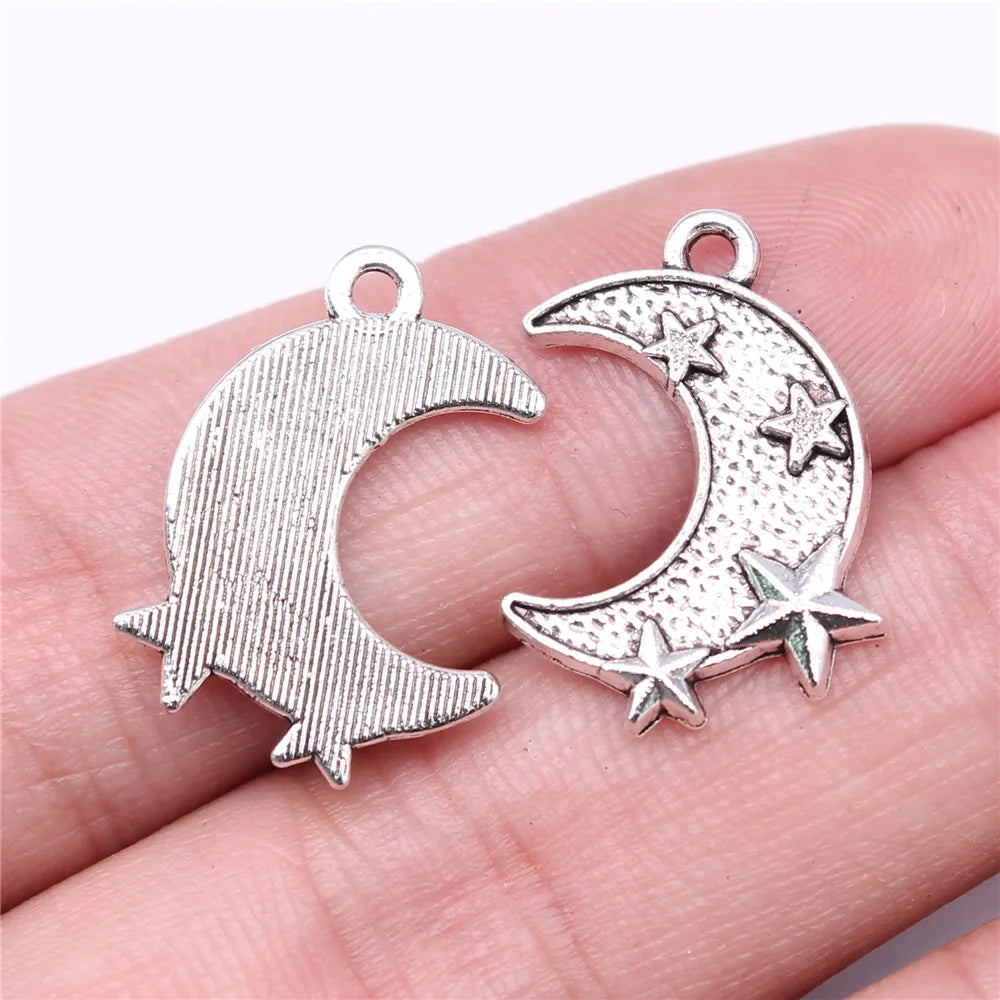 22x16mm 1.2g Antique Silver Zinc Alloy Star Moon Charm Pendant for DIY Necklace Bracelet Making