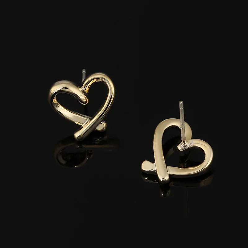 Elegant Gold Alloy Open Heart Spiral Stud & Clip On No Piercing Commuter Minimalist Earrings