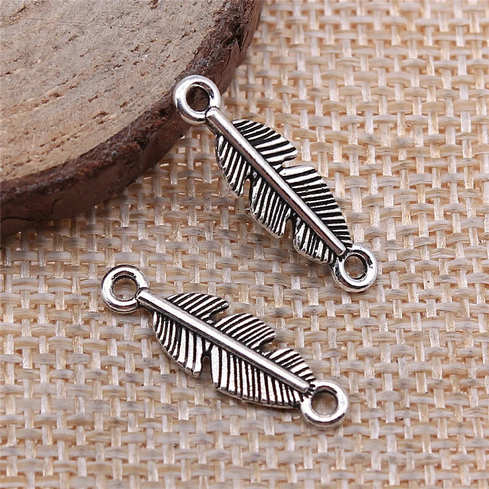 6x22mm 0.6g Multicolor Zinc Alloy Feather Connector Charm for DIY Bracelet Necklace Jewelry Making