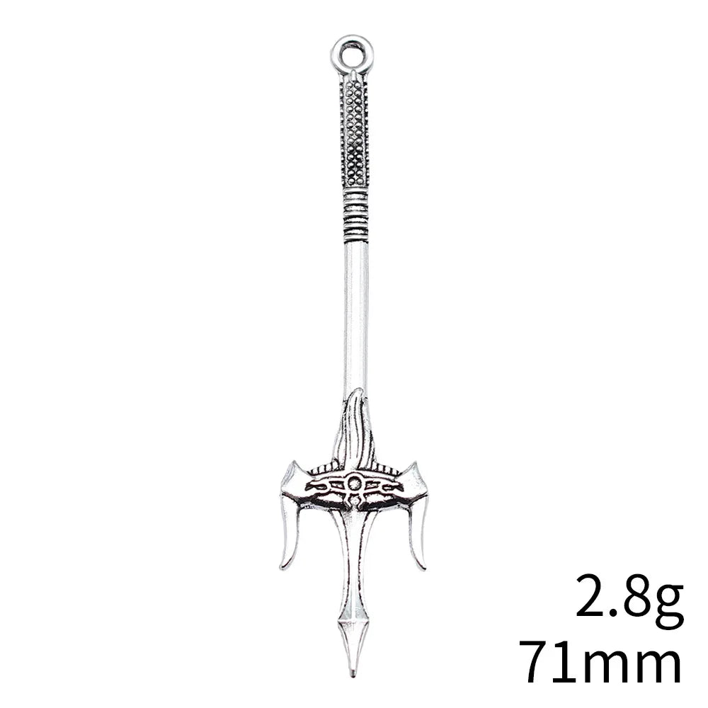 71mm 2.8g Antique Silver Tone Zinc Alloy Sword Weapon Charm Pendant for Cosplay DIY Jewelry Making