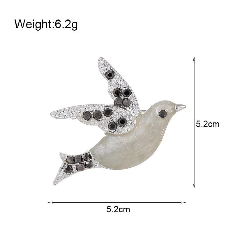 Cute Blue Peace Dove Bird Brooch With Rhinestone Wings, Enamel Alloy Lapel Pin Corsage Gift For Women