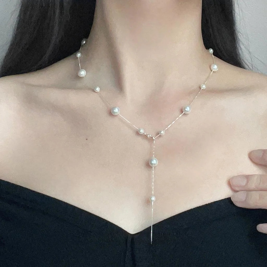 Elegant Glass Pearl Ring Geometric Starry Clavicle Necklace For Women