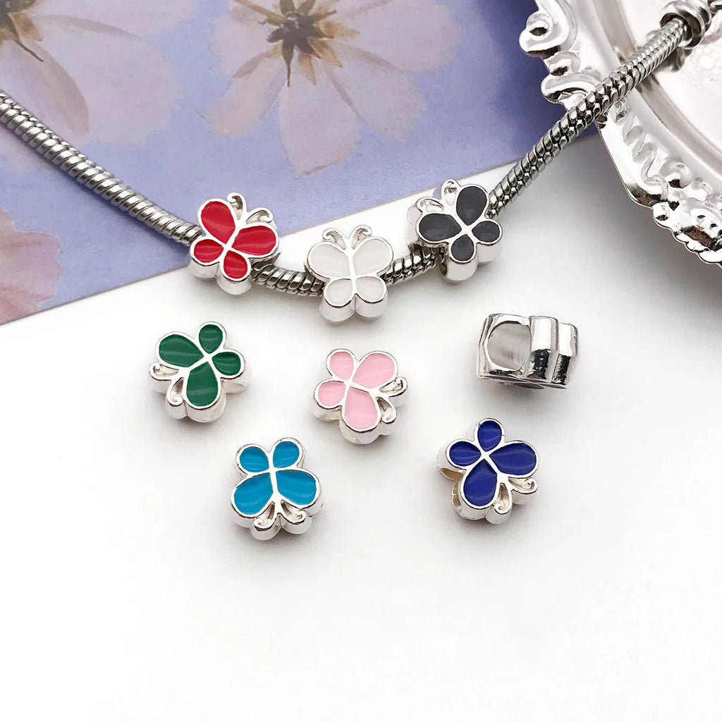 Enamel Zinc Alloy Butterfly Large Hole Loose Metal Beads for DIY Beaded Bracelet Jewelry