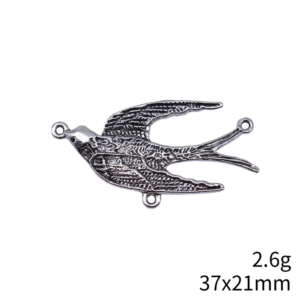 37x21mm 2.6g Antique Silver Zinc Alloy Swallow Connector Charm for Necklace Bracelet Making
