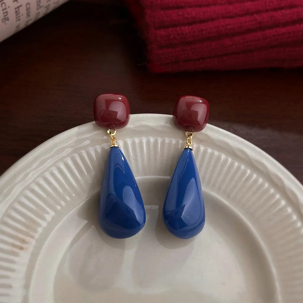 Hong Kong Style Waterdrop Tassel Drop Earrings For Women, Copper Resin