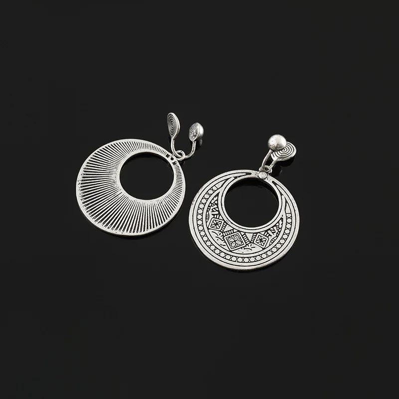 Vintage Ethnic Silver Alloy Hollow Crescent Hoop Drop Stud & Clip On No Piercing Statement Earrings