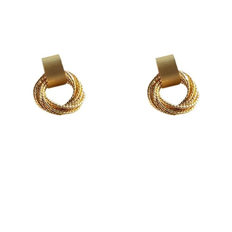 Matte Gold Plated Copper Round Geometric Stud Earrings Korean Minimalist Jewelry