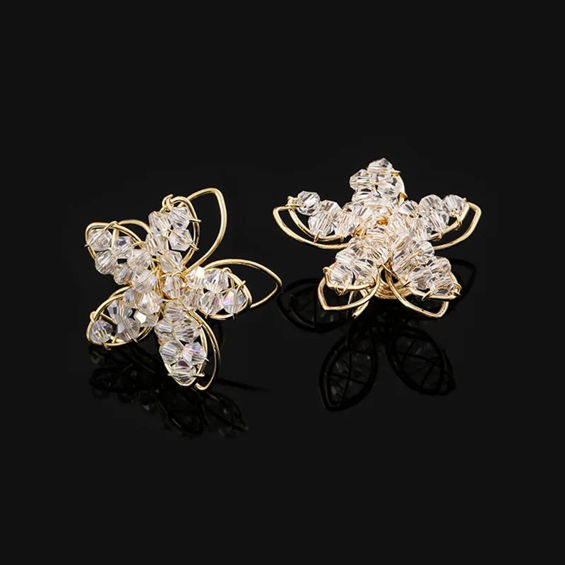 Elegant Daisy Flower Crystal Alloy Wire Stud & Clip On No Piercing French Forest Style Earrings