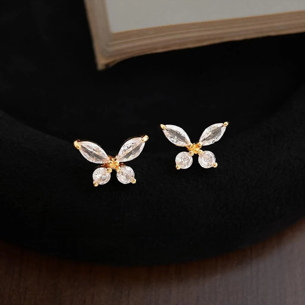 Sweet Butterfly Micro Pave Zircon Copper Stud Earrings Elegant Fashion Jewelry