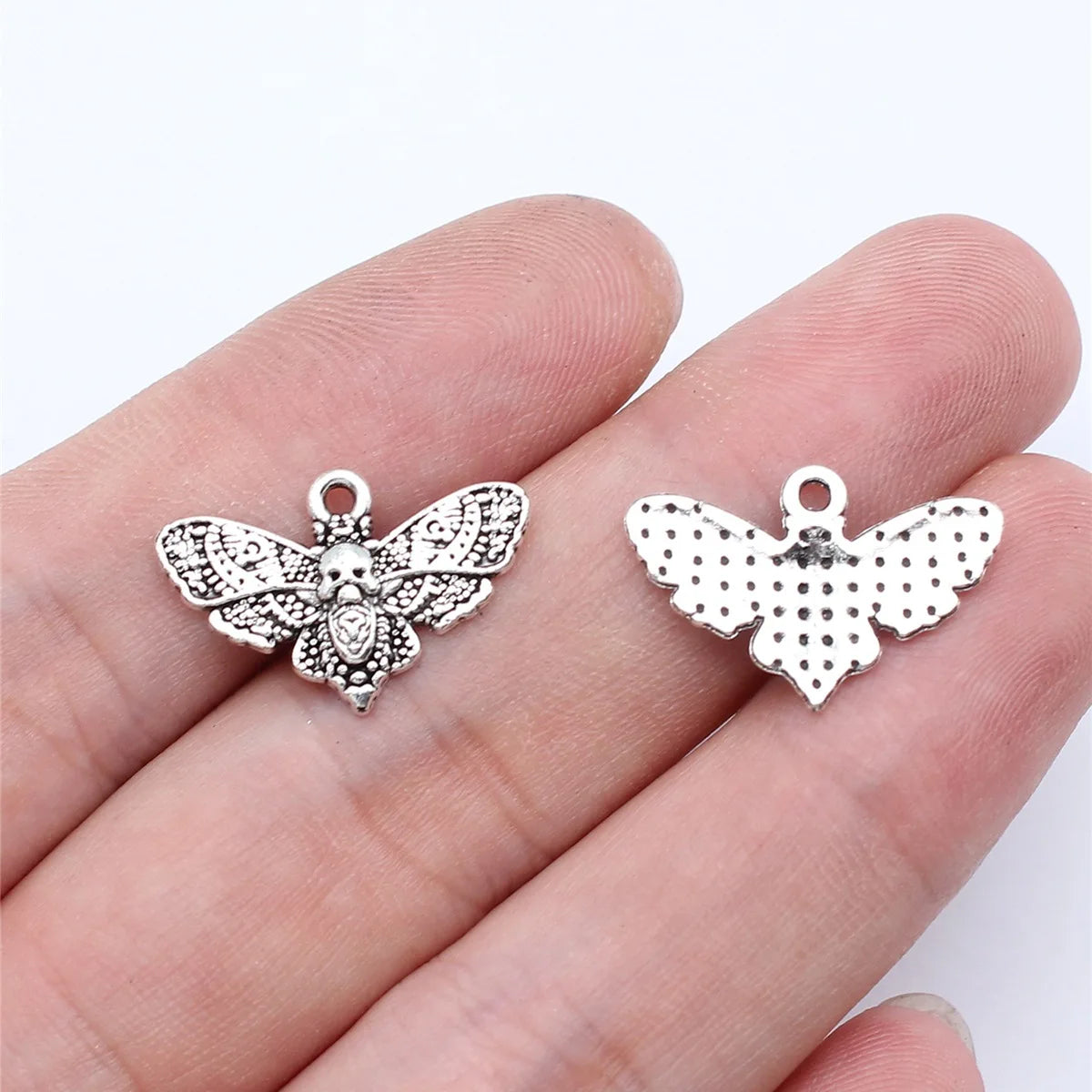 20x13mm 0.9g Antique Silver Zinc Alloy Gothic Skull Butterfly Moth Charm Pendant for DIY Jewelry