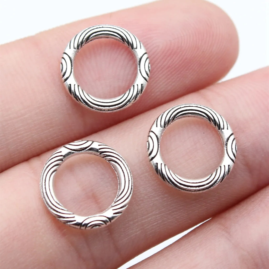 12x12mm 0.49g Antique Silver Zinc Alloy Patterned Round Ring Charm Pendant for DIY Bracelet Jewelry