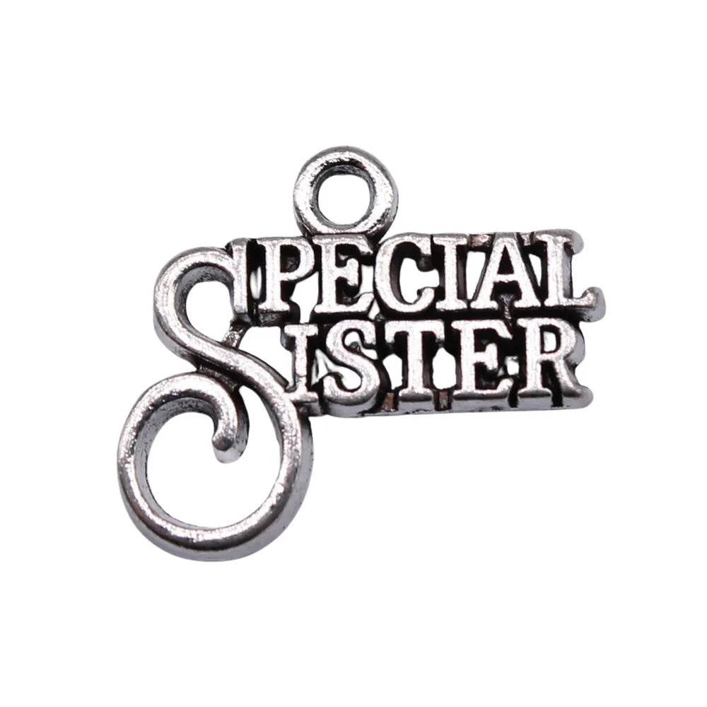 19x16mm 1.28g Antique Silver Zinc Alloy Special Sister Charm Pendant for Necklace Bracelet DIY Jewelry