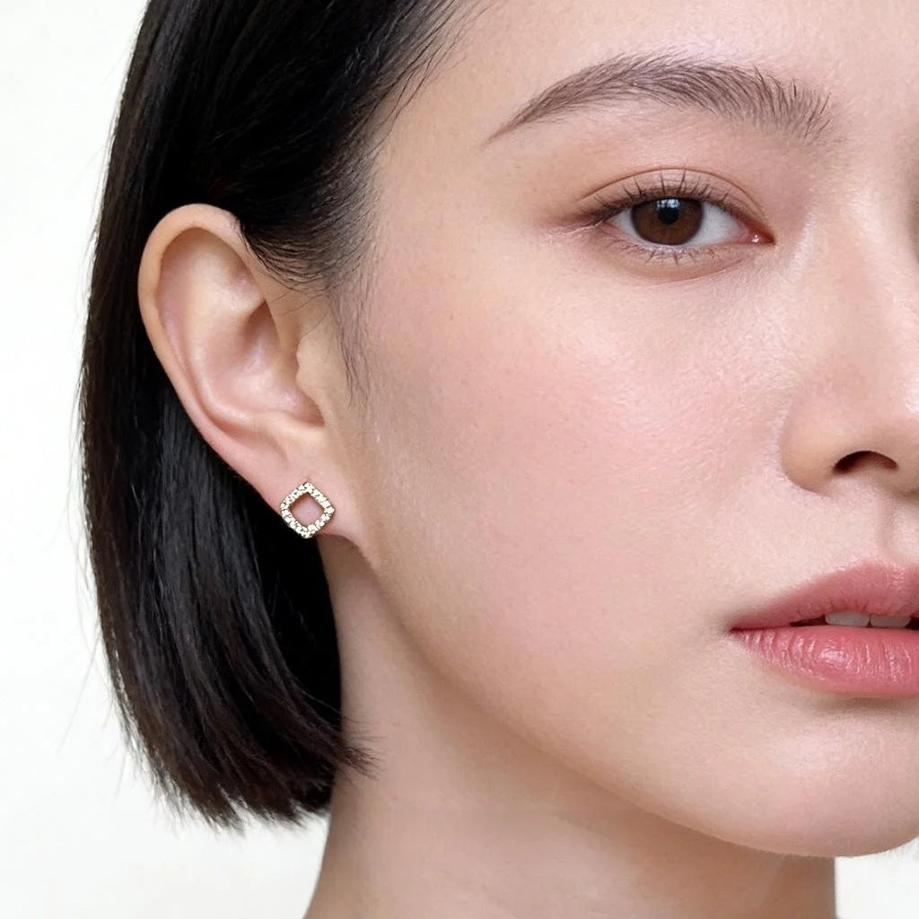 Elegant Eco-Friendly Copper Micro Pave Zircon Square Geometric Hollow Stud Earrings