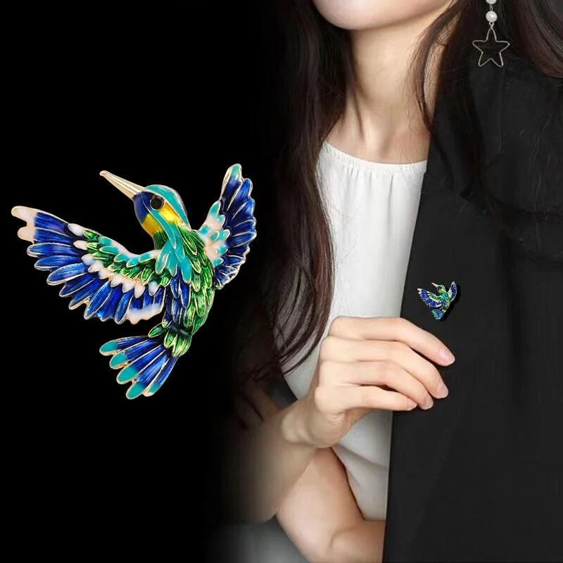 Elegant Alloy Enamel Hummingbird Brooch For Women, Luxury Bird Lapel Pin Corsage Suit Accessory Gift