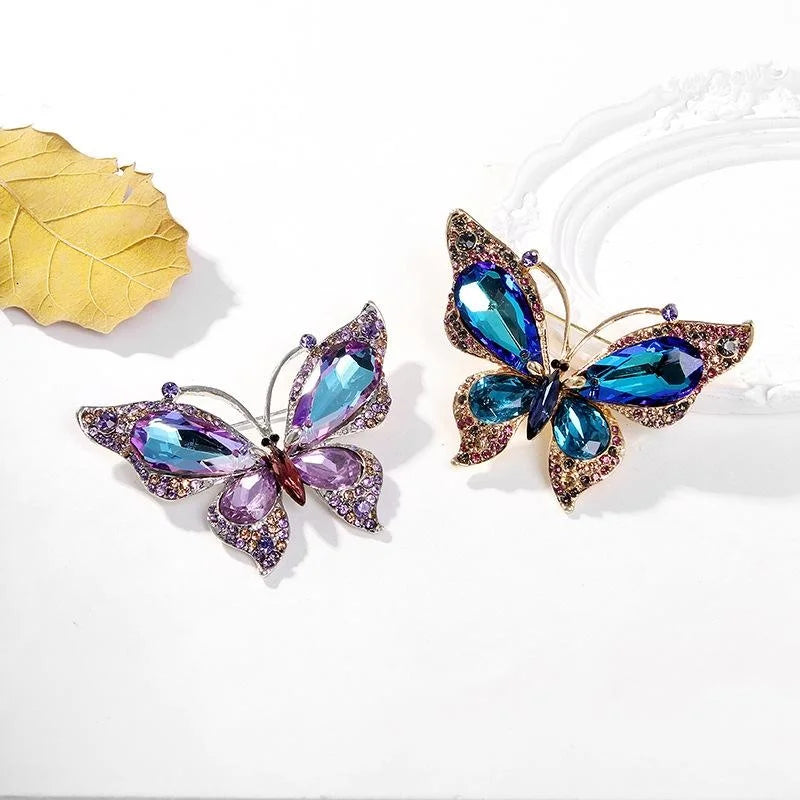 Luxury Blue Butterfly Rhinestone Alloy Brooch, Elegant Crystal Lapel Pin Corsage Suit Accessory Gift