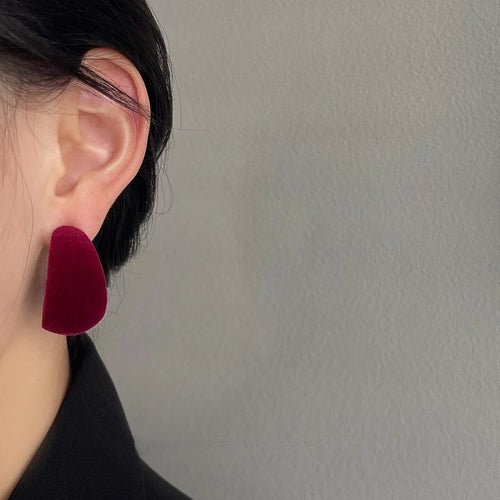 Flocked Burgundy Geometric Hoop Drop Earrings Retro Hong Kong Style Jewelry