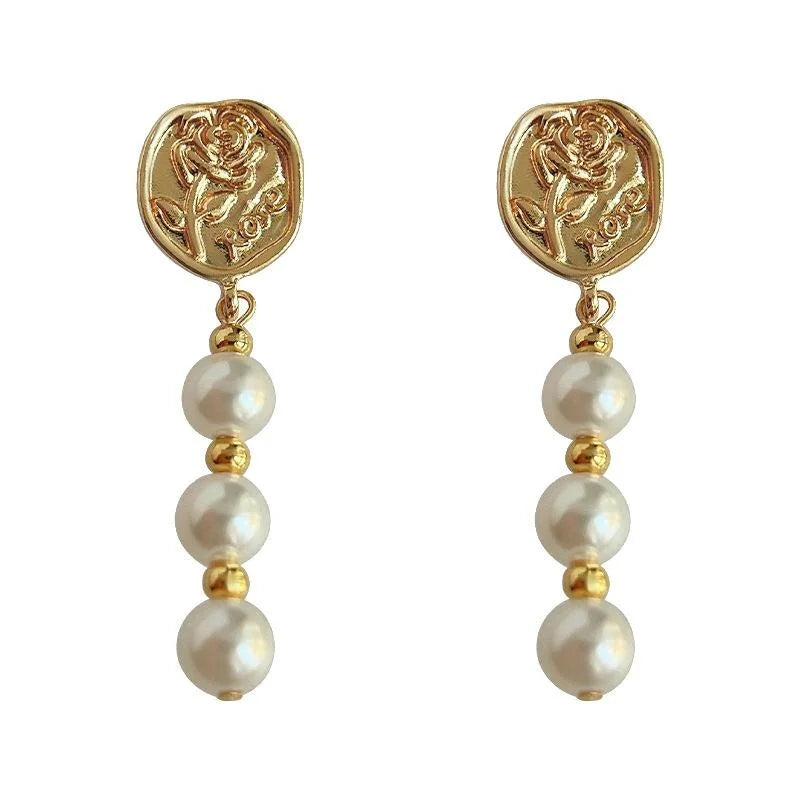 Designer 14K Gold Plated Copper Pearl Tassel Drop Earrings Floral Geometric Office Jewelry