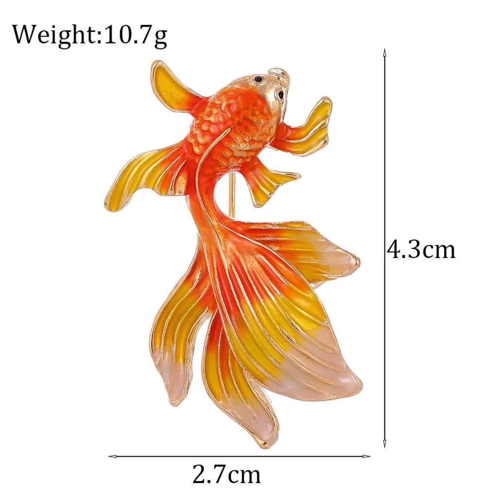 Elegant Chinese Style Enamel Goldfish Koi Brooch, Orange Alloy Animal Lapel Pin Corsage Gift