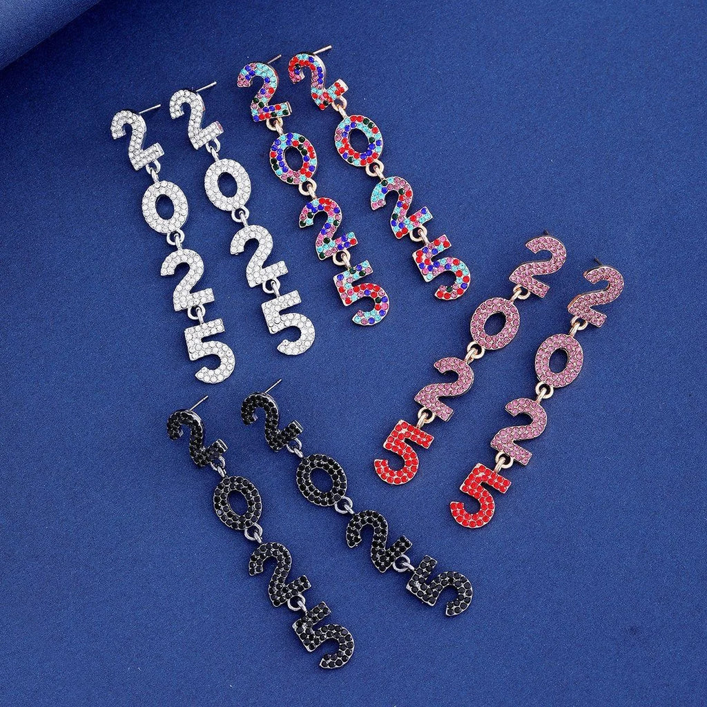 Luxury 2025 Number Drop Earrings With Multicolor Rhinestones Alloy Statement Jewelry For Party Gift