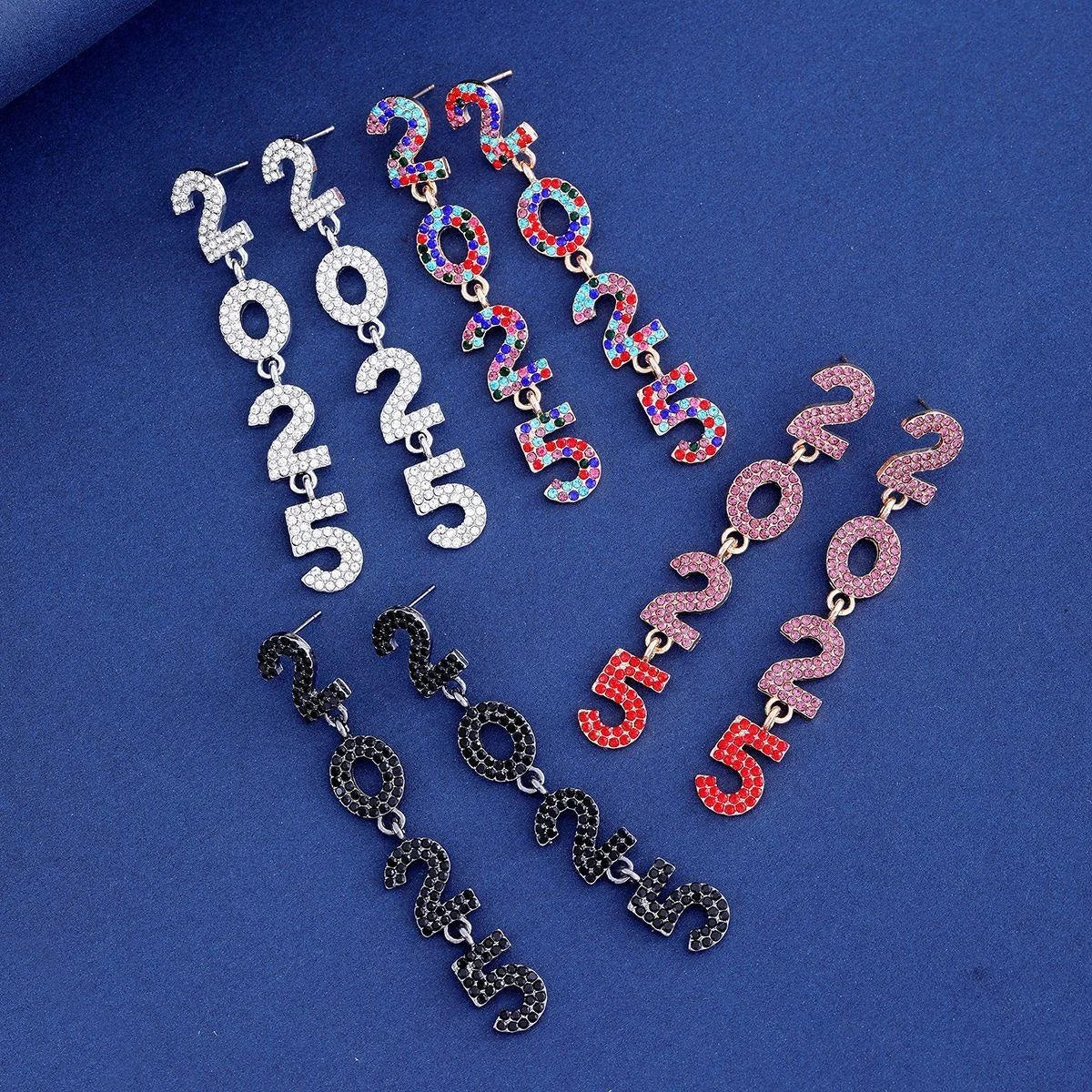 Luxury 2025 Number Drop Earrings With Multicolor Rhinestones Alloy Statement Jewelry For Party Gift