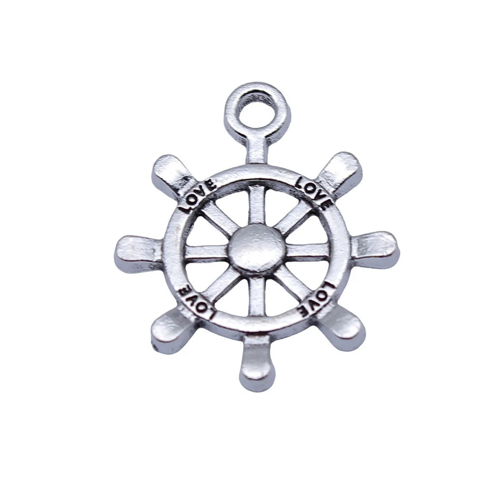 24x20mm 1.6g Antique Silver Zinc Alloy Ship Wheel Rudder Charm Pendant for DIY Nautical Jewelry