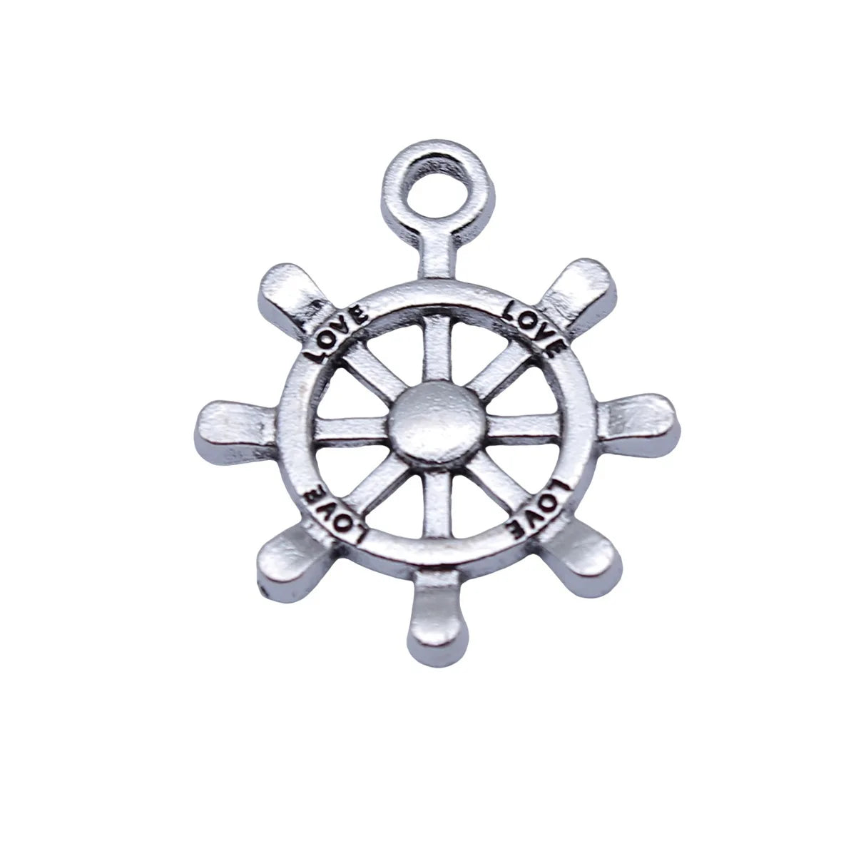 24x20mm 1.6g Antique Silver Zinc Alloy Ship Wheel Rudder Charm Pendant for DIY Nautical Jewelry