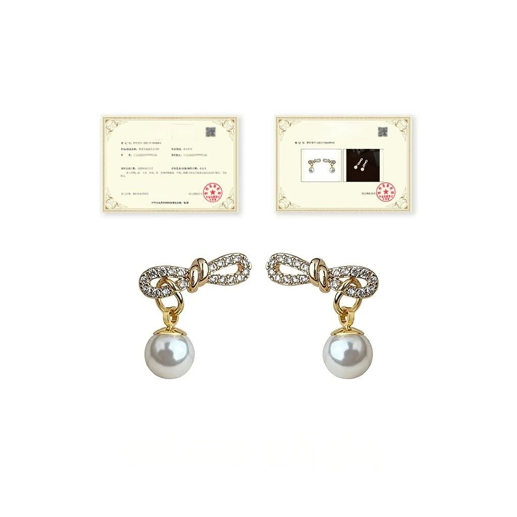 Fashion Geometric Rope Knot Pearl Stud Earrings Eco-Friendly Copper Micro Pave Zircon Silver Plated Jewelry