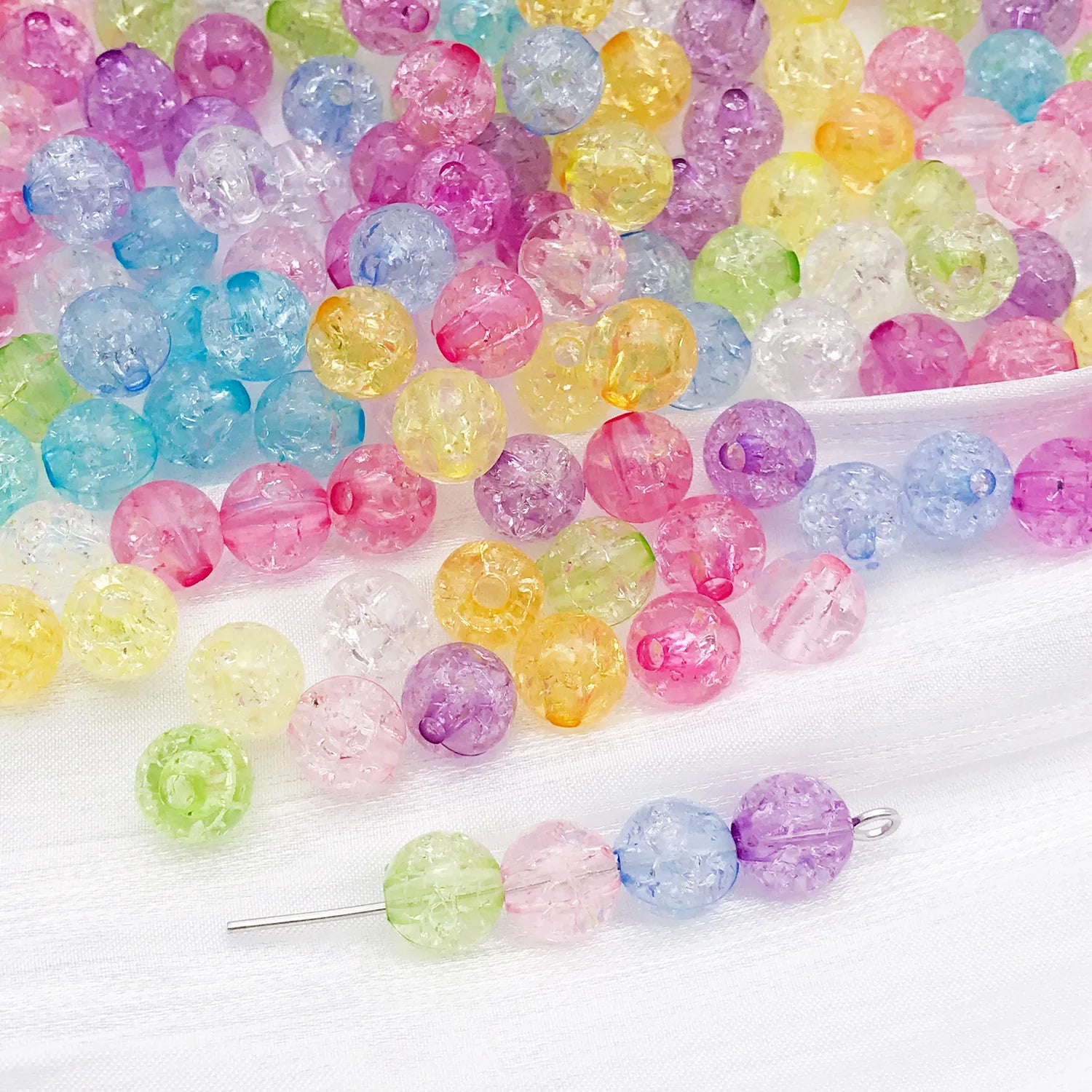 Transparent Acrylic Crackle Round Loose Beads for DIY Bracelet Necklace Jewelry Making