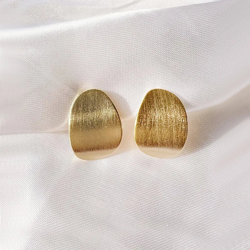 French Vintage Brushed Gold Alloy Irregular Geometric Swirl Stud & Clip On No Piercing Earrings