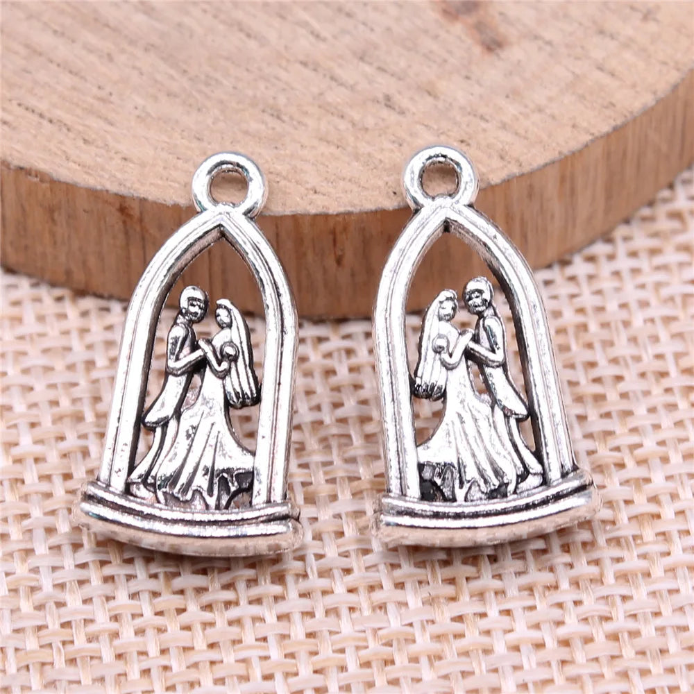 23x13mm 2.6g Antique Silver Zinc Alloy Angel Newlywed Couple Charm Pendant for DIY Jewelry Making