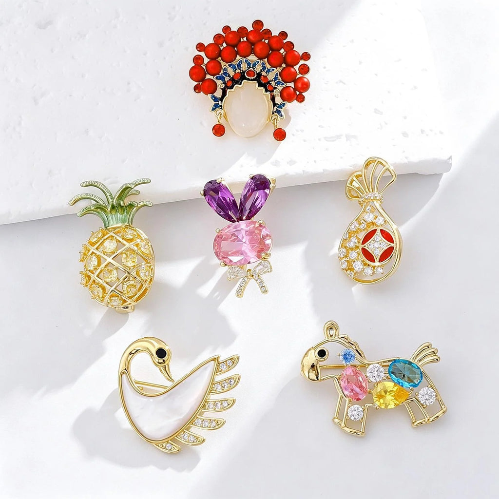 Luxury Bowknot Zircon Rhinestone Enamel Pearl Brooch, Elegant Gold Alloy Lapel Pin Suit Accessory Gift