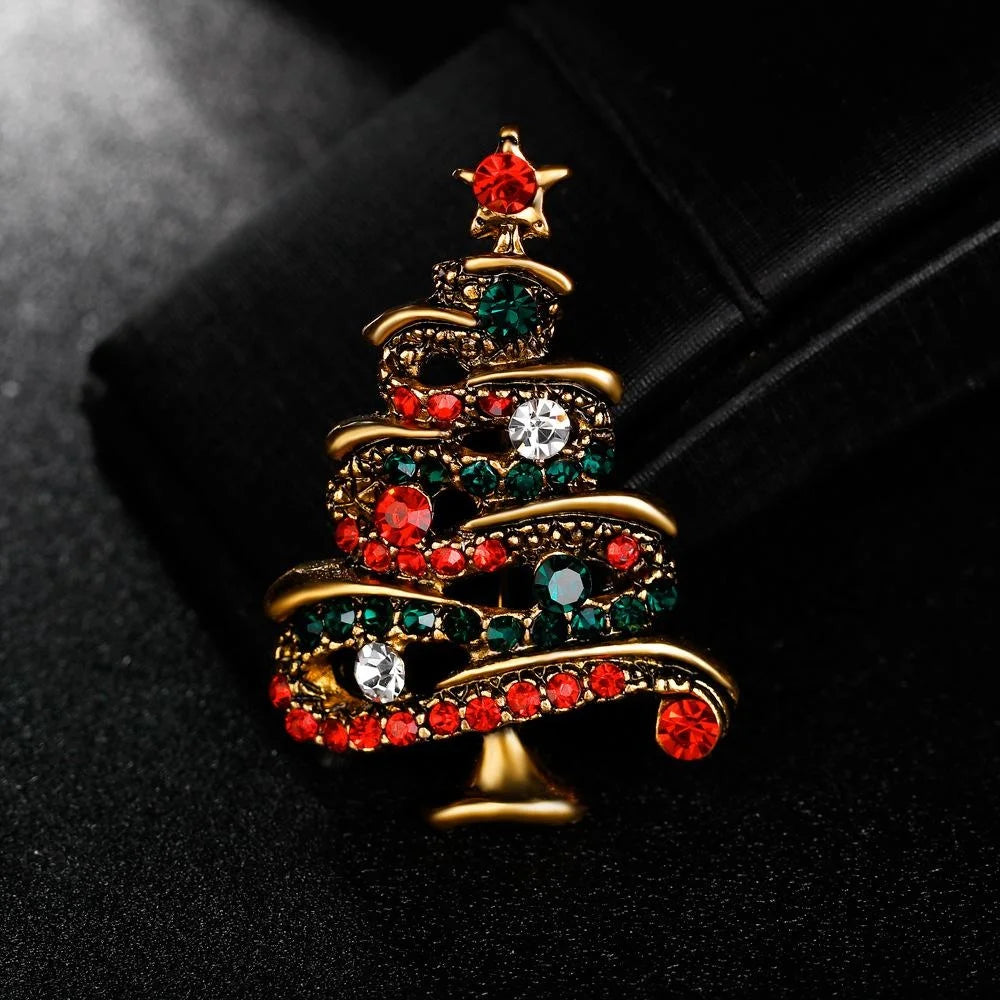 Luxury Alloy Rhinestone Christmas Tree Brooch For Women, Festive Lapel Pin Corsage Suit Accessory Gift