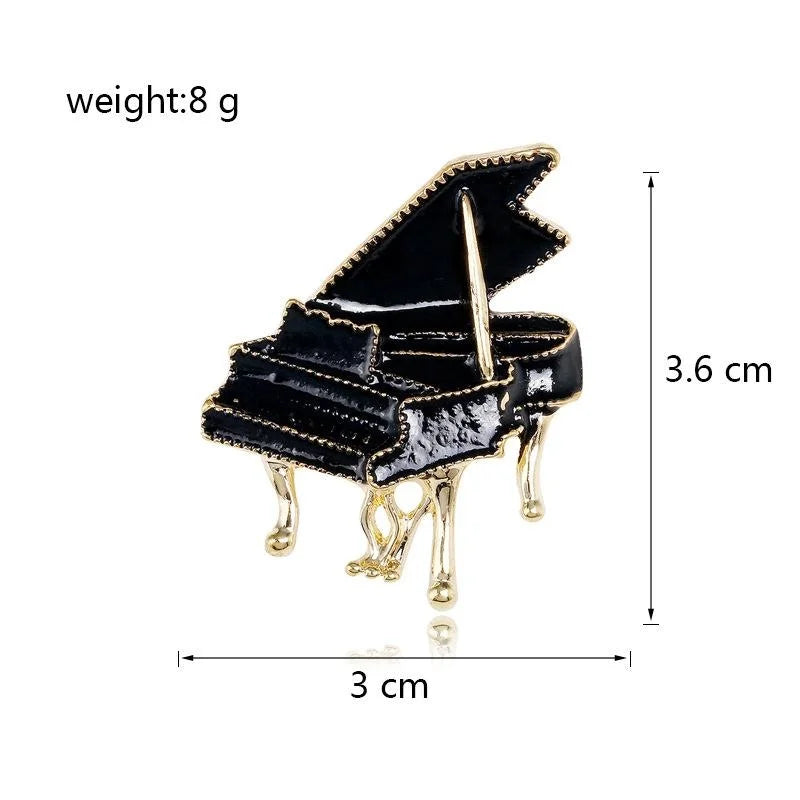 Elegant Black Enamel Grand Piano Brooch, Gold Tone Alloy Musical Instrument Lapel Pin Suit Accessory Gift