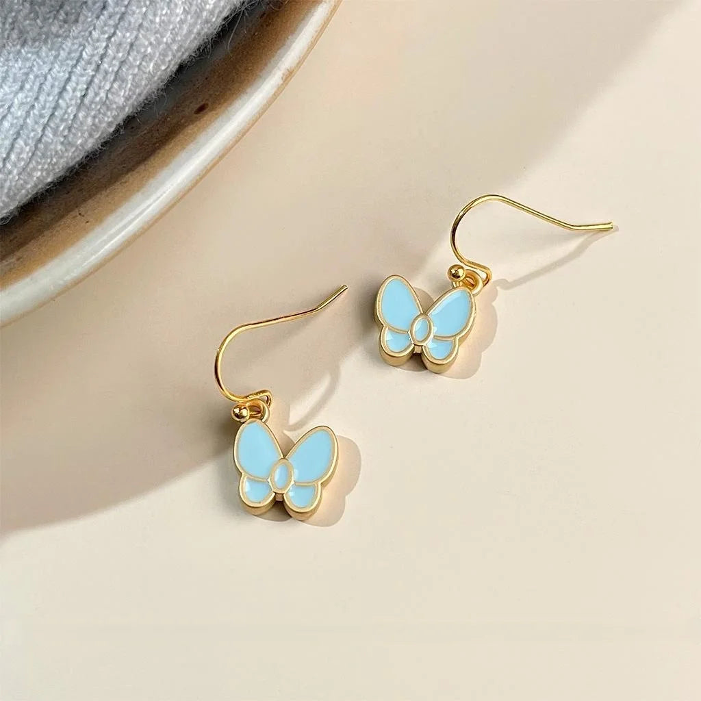 Sweet Mint Green Enamel Butterfly Drop Earrings Copper Summer Elegant Jewelry