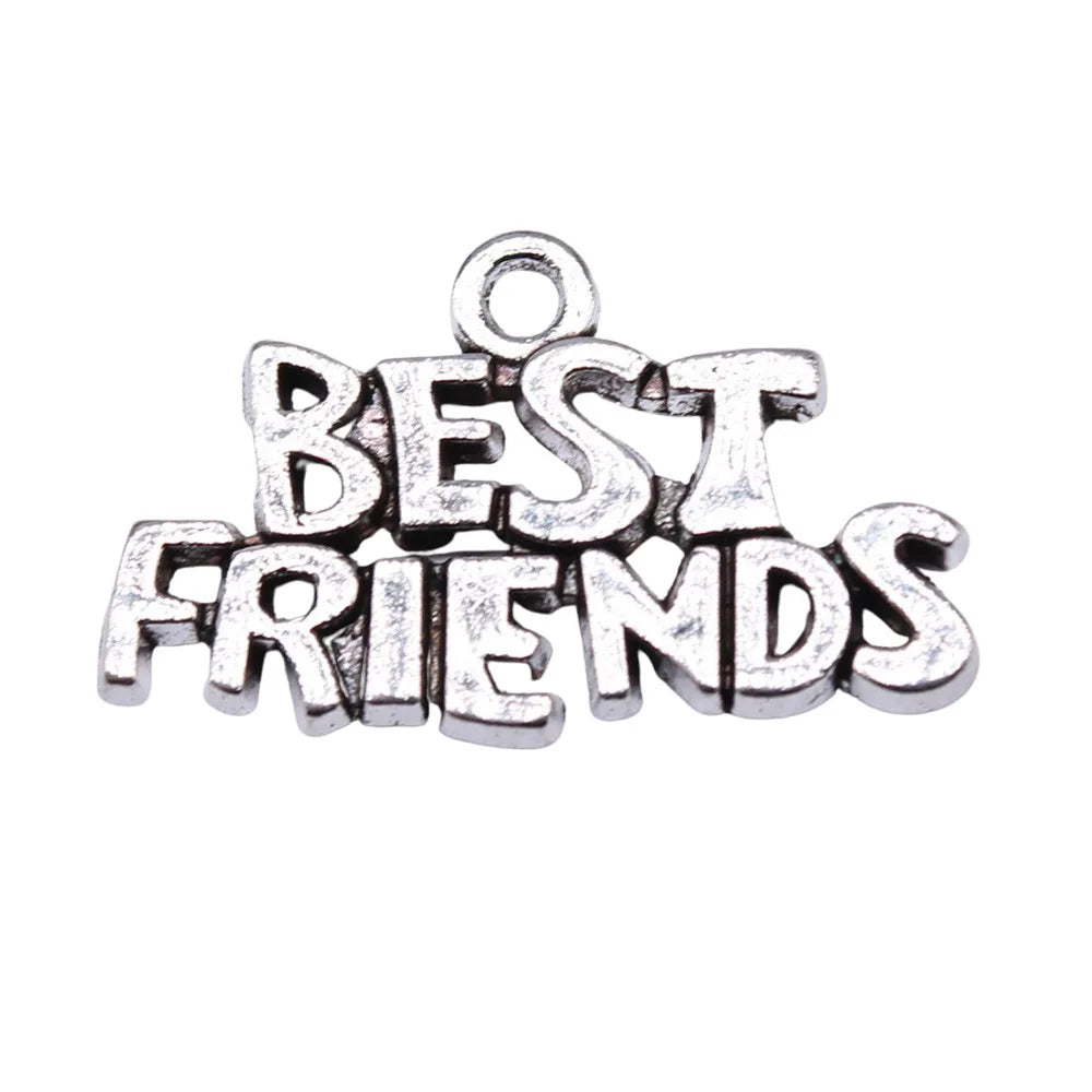 25x15mm 1.99g Antique Silver Zinc Alloy Best Friends Charm Pendant for DIY Friendship Jewelry Making