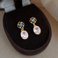 Light Luxury Copper Inlaid Zircon Resin Oval Geometric Floral Drop Earrings For Women