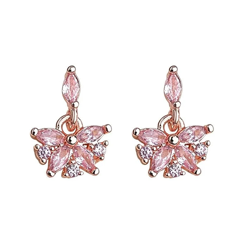 Eco-Friendly Copper Zircon Flower Stud Earrings Fresh Sweet Minimalist Student Jewelry