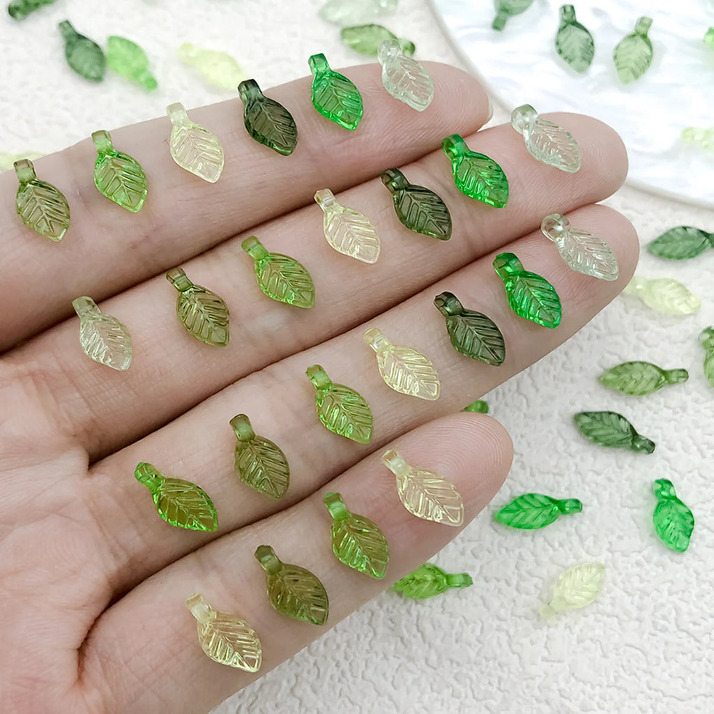 Transparent Green Acrylic Mini Leaf Bead Earring Charms for DIY Beaded Jewelry Making