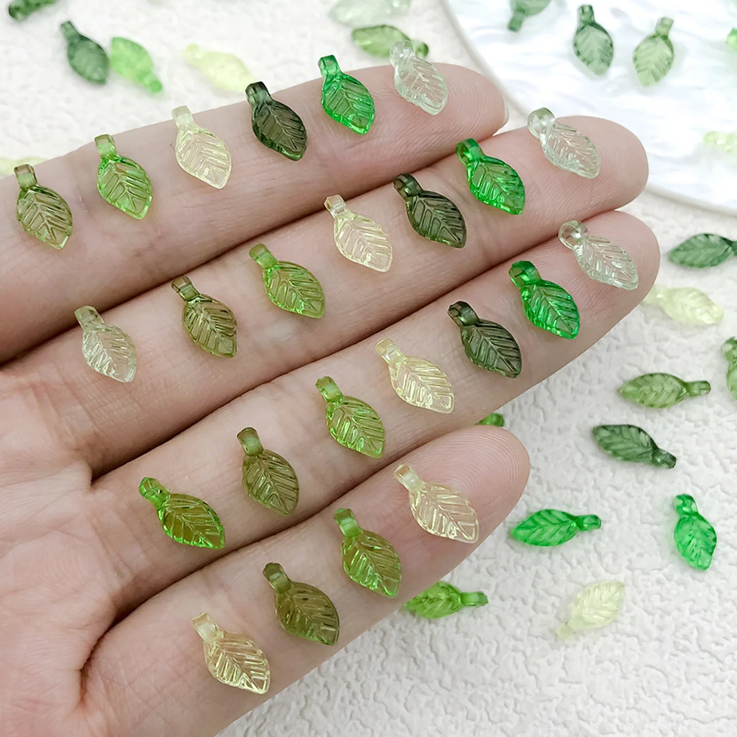 Transparent Green Acrylic Mini Leaf Bead Earring Charms for DIY Beaded Jewelry Making