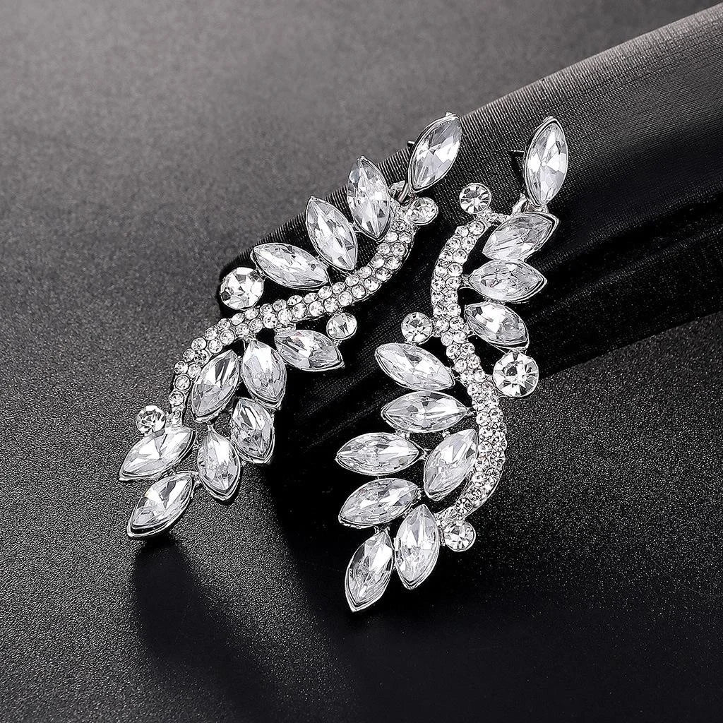 Elegant Long Alloy Rhinestone Crystal Tassel Earrings For Women Bridal Wedding Banquet Party Jewelry Gift