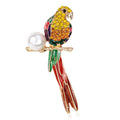 Elegant Crystal Rhinestone Enamel Parrot Brooch With Pearl, Luxury Women's Lapel Pin Corsage Suit Accessory Gift