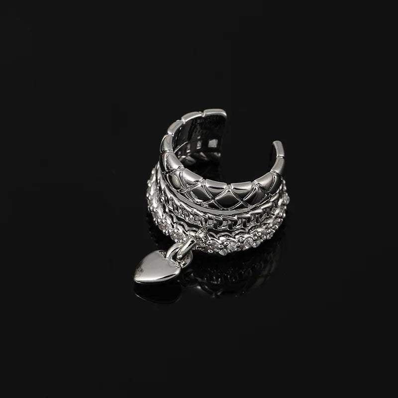 Luxury Gold Alloy Heart Ear Cuff With Pearl Rhinestone Chain, Stud & Clip On No Piercing Earrings