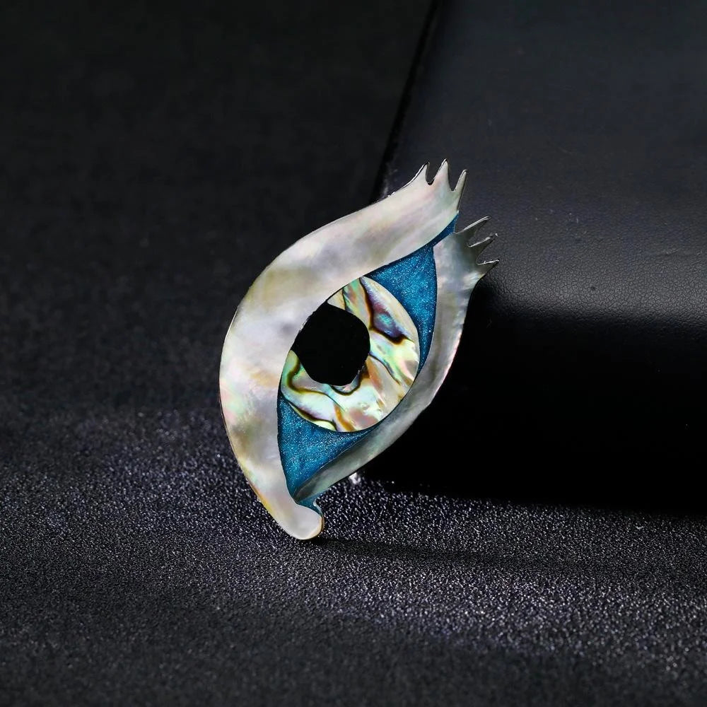 Elegant Eye Brooch With Natural Abalone Mother Of Pearl Shell, Alloy Lapel Pin Corsage Suit Accessory Gift