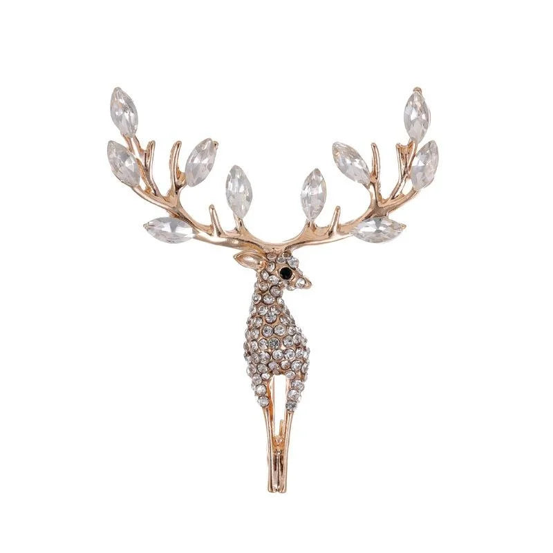 Elegant Rhinestone Elk Antler Brooch, Rose Gold Alloy Deer Lapel Pin Corsage For Suit Accessory Gift