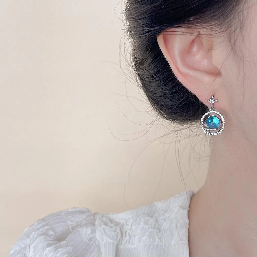Blue Planet Zircon Micro Pave Copper Resin Star Geometric Style Drop Earrings