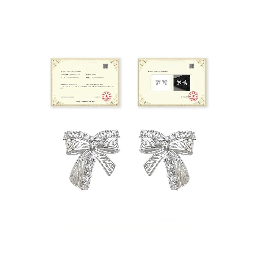 Designer Fashion Bowknot Micro Pave Zircon Copper Stud Earrings